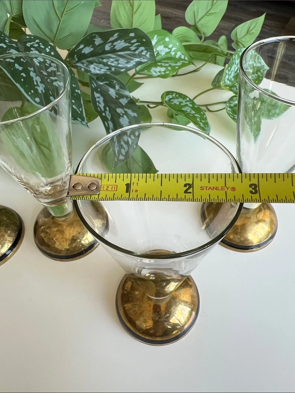 Pier 1 Handblown Glass Brass Cocktail Glasses Set of 4 Vintage